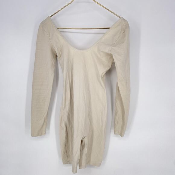 Los Angeles Apparel Garment Dye Long Sleeve Biketard Creme Women's Size M - Picture 2 of 7